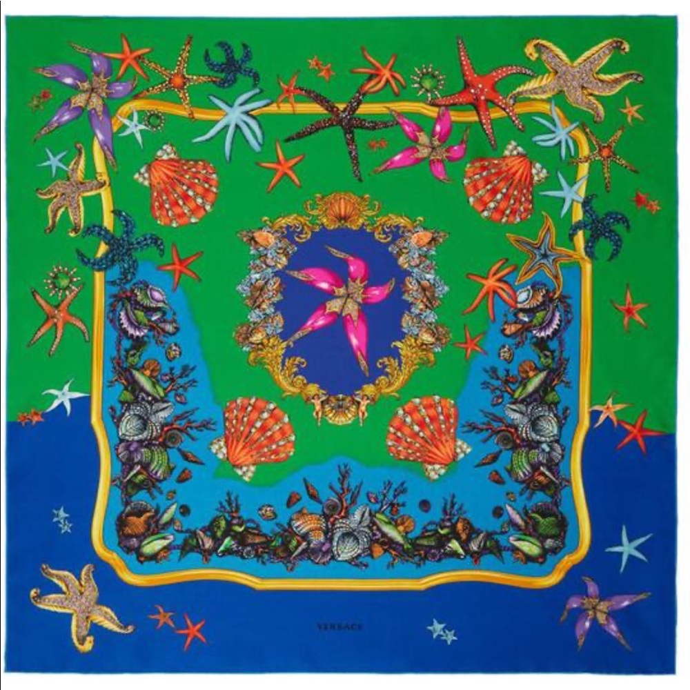 VERSACE TRESOR DE LA MER PRINT SILK SCARF SIZE OS